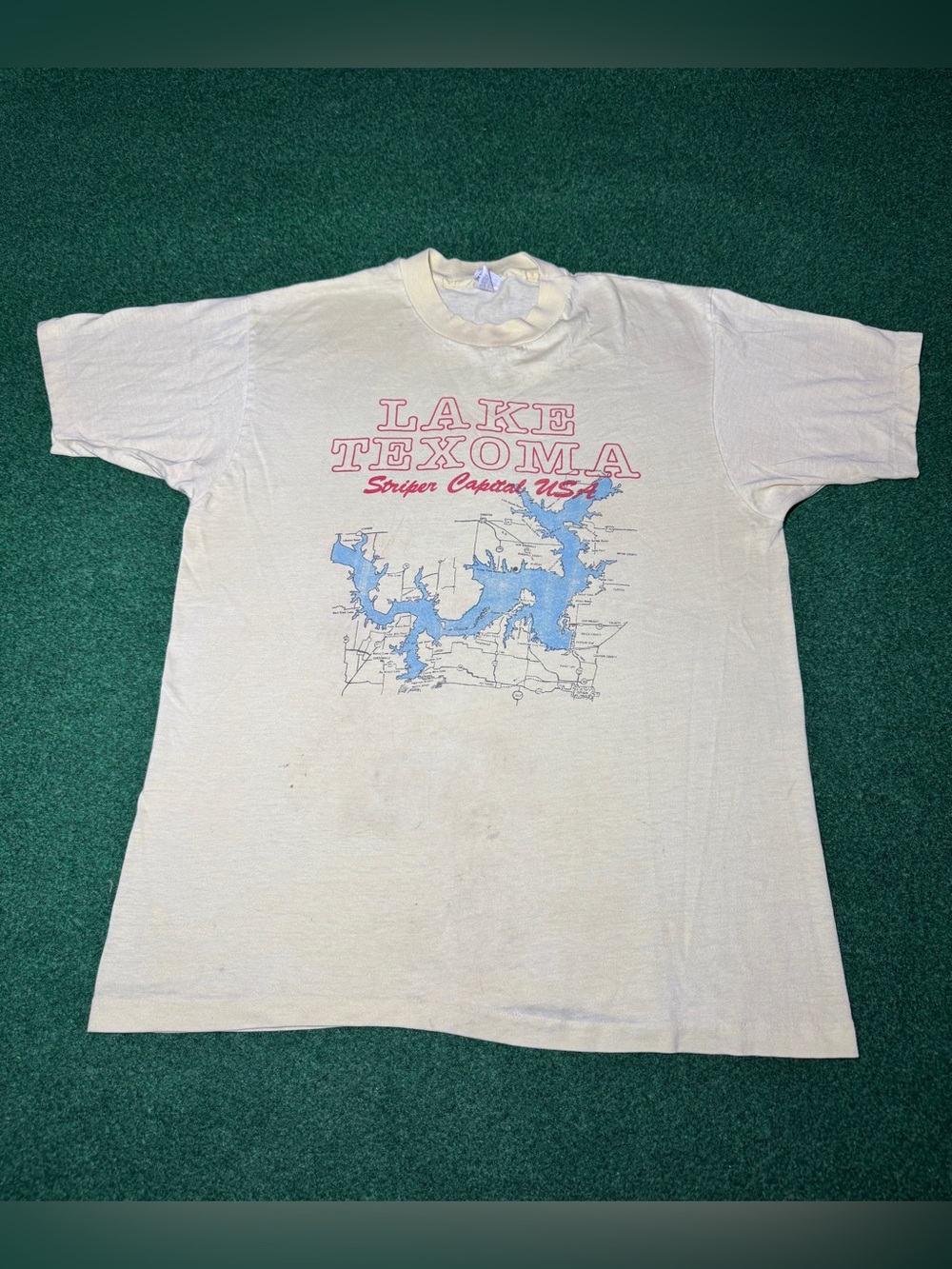 Lake Texacoma Vintage T Shirt 80s L/XL Striper Capital Fishing USA Retro Shirt